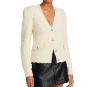 Cream V Neck Cardigan Sweater